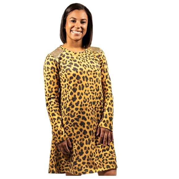 Simply Southern Sequin Shoulder Leo Print Dress - Picture 5 of 11